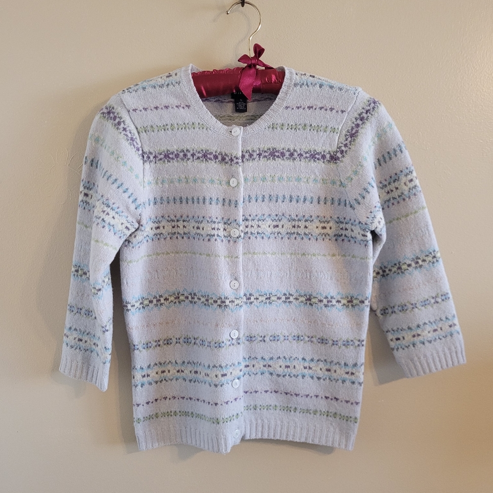 Gap | Cardigan Sweater 100% Wool Light Blue Green Pueple Small